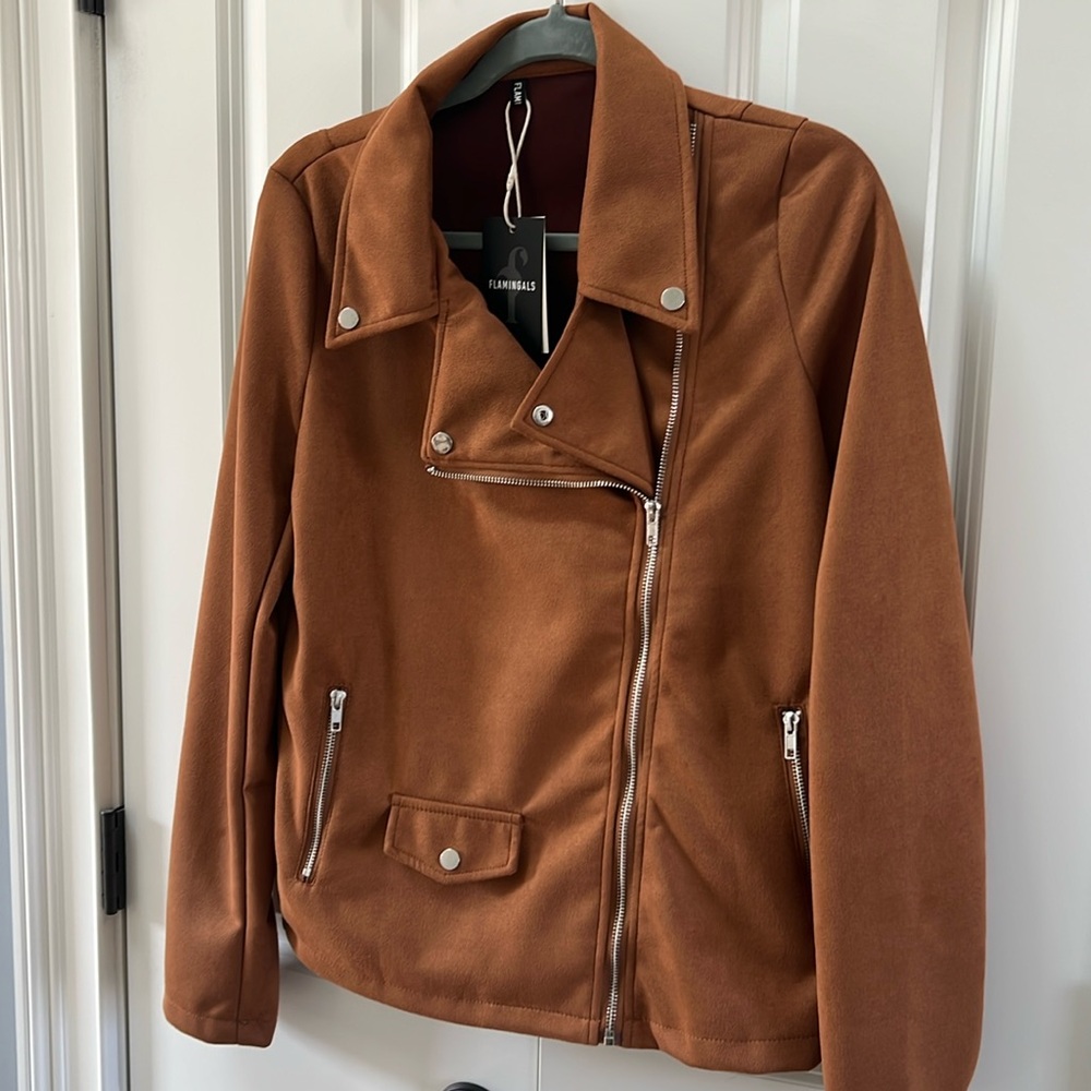 Flamingals suede coat saddle brown size s